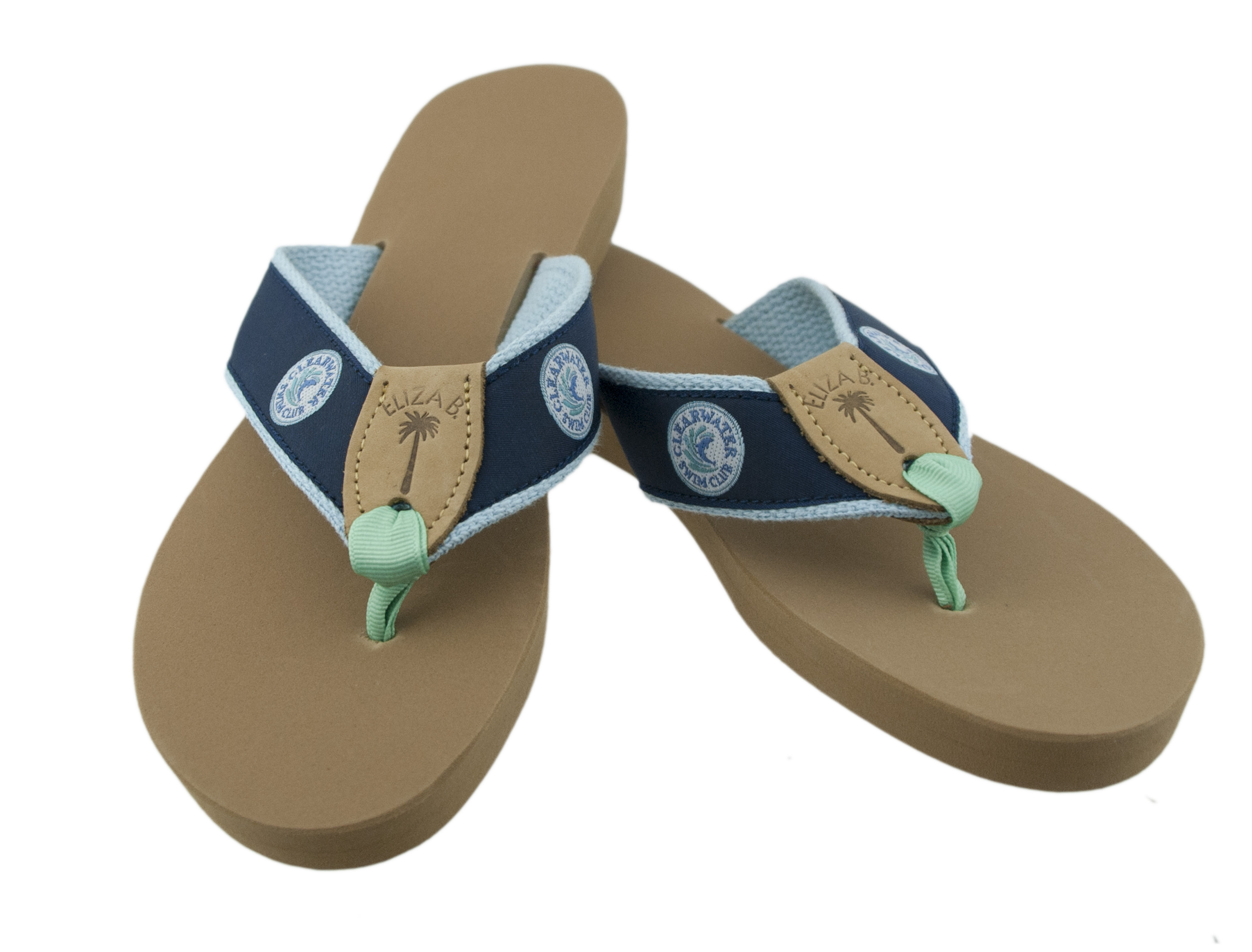 Clearwater Swim Club Ladies Sandal on Lt BLue Cotton with Mint toe and